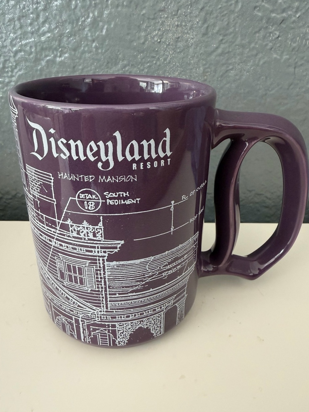 Disney Parks Haunted Mansion Blueprint purple ceramic mug with "D" shaped handle